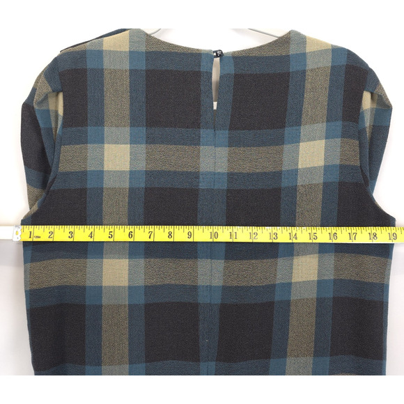 Nine West Shift Dress Plaid Gray Teal Belted Pedal Sleeves Women 14 Academia - Picture 10 of 15